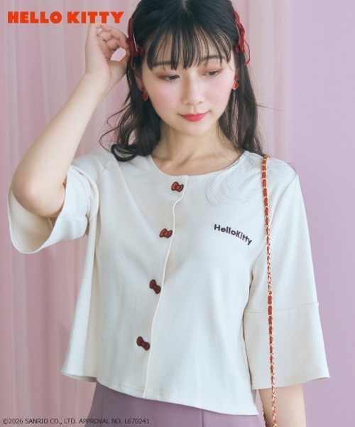 sanrio(サンリオ)の「<大きいサイズ>【ハローキティ】リブカーディガン marun(カーディガン/ボレロ・レディース・ブラック/ライトベージュ・5L/4L/3L/LL/L)」の2枚目の写真