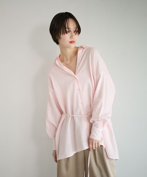 BAYFLOW（ベイフロー）の「ウエストマークビッグシャツ（シャツ/ブラウス・レディース・ライトブルー/オフホワイト/ピンク・FREE）」の3枚目の写真