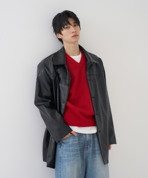 BASEMOMENT(ベースモーメント)の「アーティフィシャルレザー カコート ブラック(ライダースジャケット・メンズ・その他・M/L)」の2枚目の写真