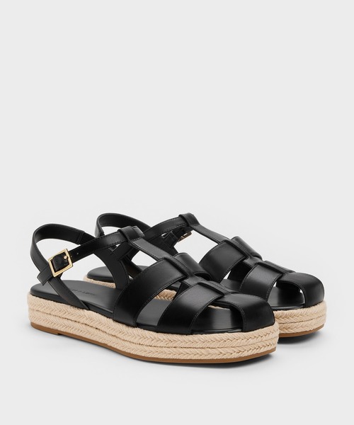 CHARLES & KEITH(チャールズ & キース)の「ケージドフラットフォーム エスパドリーユ サンダル(サンダル・レディース・ブラック/サンドベージュ・25cm/24.5cm/23.5cm/23cm/22.5cm)」の3枚目の写真