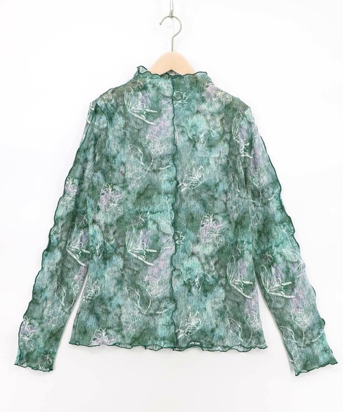 iS ScoLar(イズスカラー)の「561233:マーブル風花蝶刺繍チュールレースインナー(Tシャツ/カットソー・レディース・ブルー/グリーン/ブラック・M)」の2枚目の写真