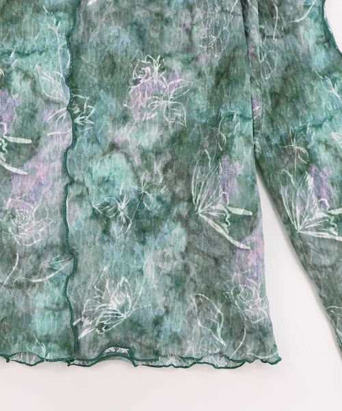 iS ScoLar(イズスカラー)の「561233:マーブル風花蝶刺繍チュールレースインナー(Tシャツ/カットソー・レディース・ブルー/グリーン/ブラック・M)」の6枚目の写真