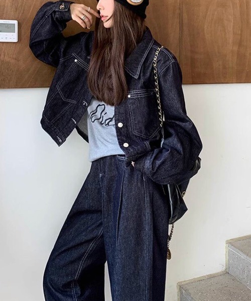 lanan select（ラナンセレクト）の「デニムジャケット ハイウエストタックデニム セットアップ（セットアップ・レディース・インディゴブルー・M/L）」の3枚目の写真