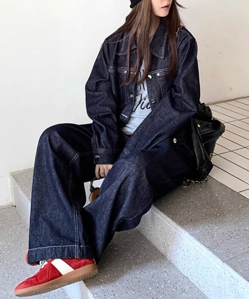 lanan select（ラナンセレクト）の「デニムジャケット ハイウエストタックデニム セットアップ（セットアップ・レディース・インディゴブルー・M/L）」の4枚目の写真