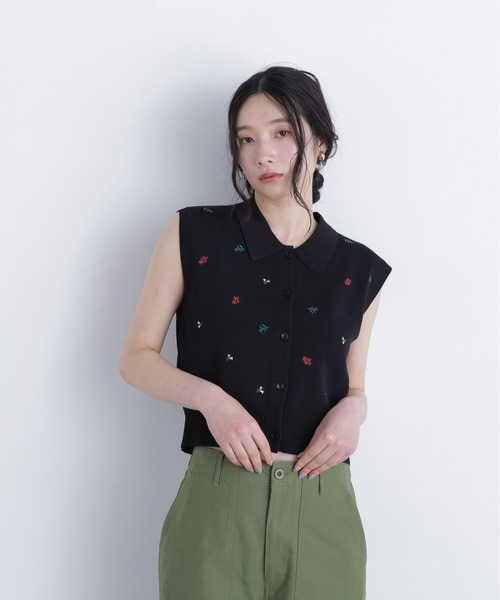 N.（N. Natural Beauty Basic）（エヌエヌナチュラルビューティーベーシック）の「ポロカラーフラワー刺繍ニット（ポロシャツ・レディース・グレー系その他/ブラック系その他2/ホワイト系その他・ﾌﾘ-）」の22枚目の写真
