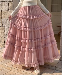 ウエストゴムシフォンフリルティアードスカート