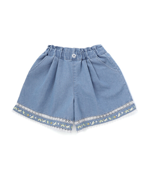 SLAP SLIP(スラップスリップ)の「裾レース刺しゅう入りデニムショートパンツ(90~130cm)(デニムパンツ・キッズ・ブルー/ネイビー/ホワイト・110cm/90cm/130cm/100cm/120cm)」の6枚目の写真