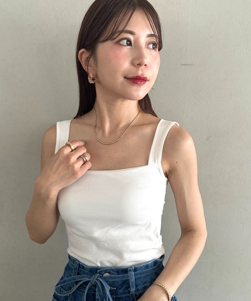 MYMOOD.(マイムード)の「カップ付きスクエアネックタンクトップ(タンクトップ・レディース・グレー/ネイビー/ブラック/ホワイト・FREE)」の9枚目の写真