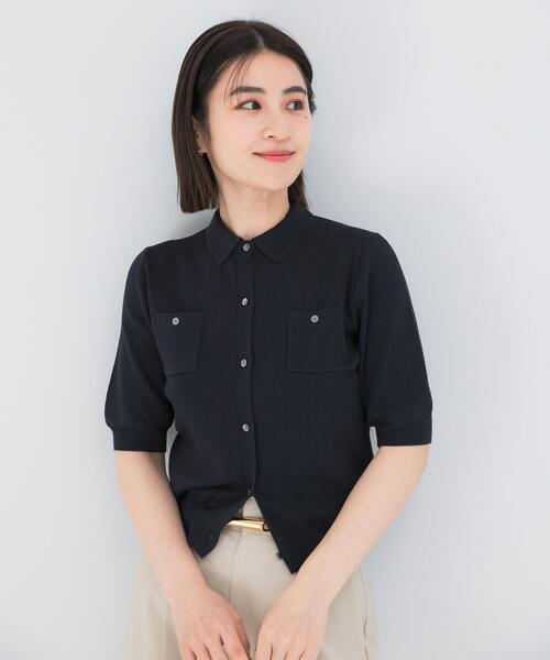 URBAN RESEARCH ROSSO WOMEN(アーバンリサーチ ロッソ)の「襟付コンパクト5分袖カーディガン(カーディガン/ボレロ・レディース・ネイビー/ベージュ/レッド・FREE)」の2枚目の写真