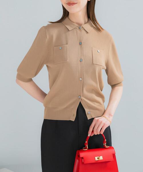 URBAN RESEARCH ROSSO WOMEN(アーバンリサーチ ロッソ)の「襟付コンパクト5分袖カーディガン(カーディガン/ボレロ・レディース・ネイビー/ベージュ/レッド・FREE)」の4枚目の写真