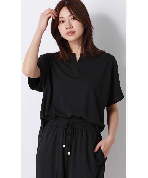AOYAMA(アオヤマ)の「キーネックブラウス【半袖】【涼】【セットアップ着用可】(シャツ/ブラウス・レディース・グレー/ブラック・L/M/S)」の2枚目の写真