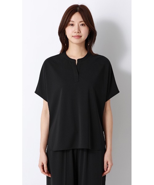 AOYAMA(アオヤマ)の「キーネックブラウス【半袖】【涼】【セットアップ着用可】(シャツ/ブラウス・レディース・グレー/ブラック・L/M/S)」の4枚目の写真