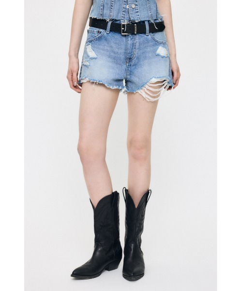 MOUSSY(マウジー)の「MIDRISE RIPPED ショーツ(デニムパンツ・レディース・ワンウォッシュ/ライトブルー・0/1/2)」の17枚目の写真