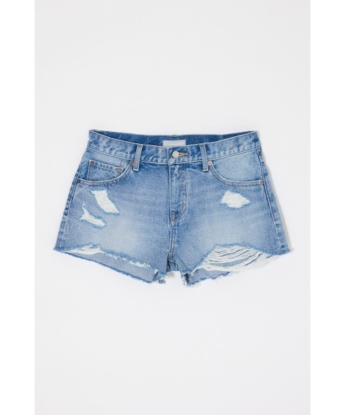 MOUSSY(マウジー)の「MIDRISE RIPPED ショーツ(デニムパンツ・レディース・ワンウォッシュ/ライトブルー・0/1/2)」の20枚目の写真