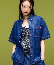 X-girl | FACE LABEL BUTTON DOWN DENIM S/S SHIRT(シャツ/ブラウス)