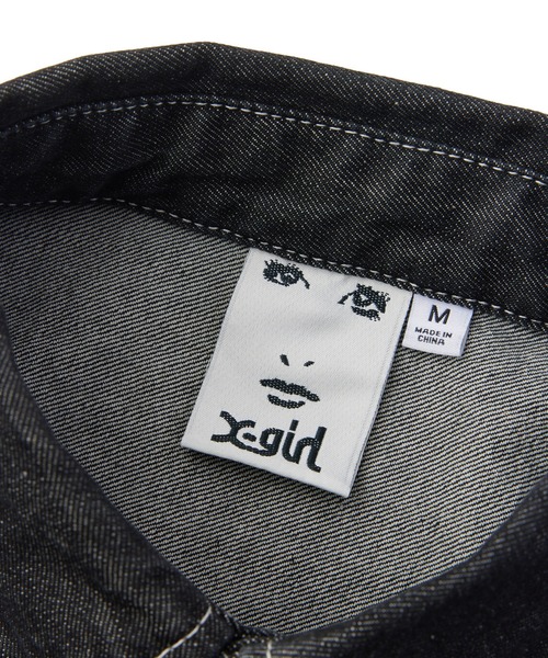 X-girl(エックスガール)の「FACE LABEL BUTTON DOWN DENIM S/S SHIRT(シャツ/ブラウス・レディース・インディゴブルー/ブラック・S/M)」の5枚目の写真