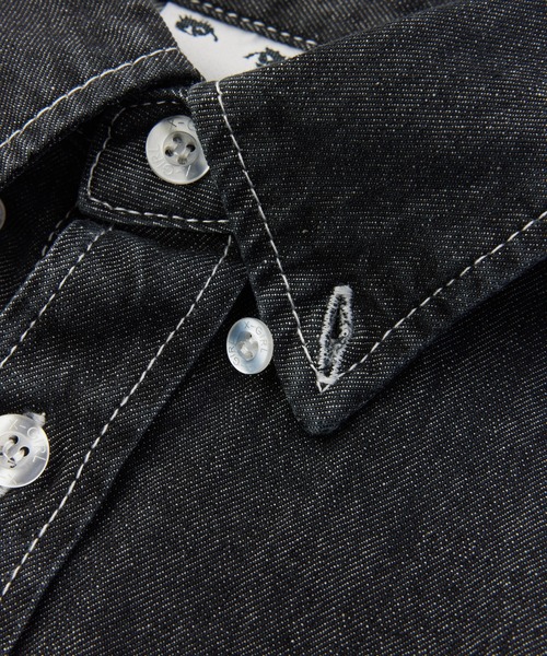 X-girl(エックスガール)の「FACE LABEL BUTTON DOWN DENIM S/S SHIRT(シャツ/ブラウス・レディース・インディゴブルー/ブラック・S/M)」の6枚目の写真