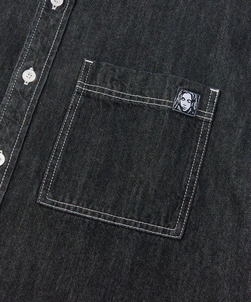 X-girl(エックスガール)の「FACE LABEL BUTTON DOWN DENIM S/S SHIRT(シャツ/ブラウス・レディース・インディゴブルー/ブラック・S/M)」の8枚目の写真