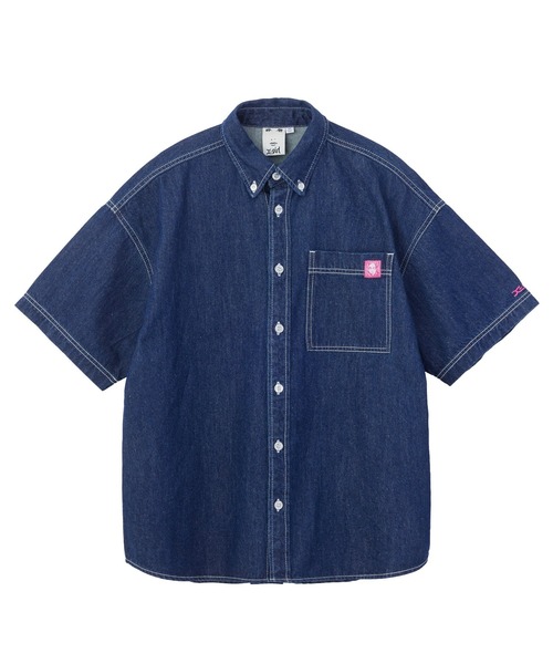 X-girl(エックスガール)の「FACE LABEL BUTTON DOWN DENIM S/S SHIRT(シャツ/ブラウス・レディース・インディゴブルー/ブラック・S/M)」の19枚目の写真