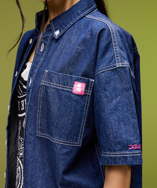 X-girl(エックスガール)の「FACE LABEL BUTTON DOWN DENIM S/S SHIRT(シャツ/ブラウス・レディース・インディゴブルー/ブラック・S/M)」の16枚目の写真