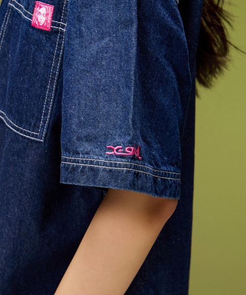 X-girl(エックスガール)の「FACE LABEL BUTTON DOWN DENIM S/S SHIRT(シャツ/ブラウス・レディース・インディゴブルー/ブラック・S/M)」の17枚目の写真