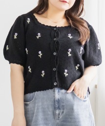 CLETTEオリジナル花刺繍透かし編みニットカーディガン