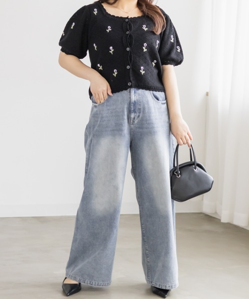 CLETTE(クレット)の「CLETTEオリジナル花刺繍透かし編みニットカーディガン(カーディガン/ボレロ・レディース・ブルー/ブラック/オフホワイト・4L/3L/LL)」の9枚目の写真