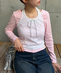 w closet | 【6色展開/２SEETアイテム】【2WAY】ホルターキャミカーディガンセット(Tシャツ/カットソー)