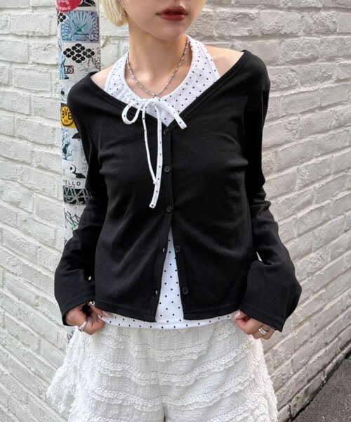 w closet(ダブルクローゼット)の「【6色展開/2SETアイテム】【2WAY】ホルターキャミカーディガンセット(Tシャツ/カットソー・レディース・ピンク/グリーン/ネイビー/グレー/ブルー/ブラック・FREE)」の1枚目の写真