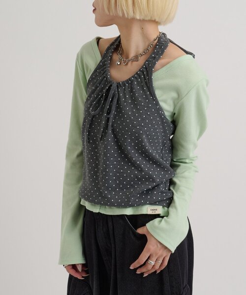 w closet(ダブルクローゼット)の「【6色展開/2SETアイテム】【2WAY】ホルターキャミカーディガンセット(Tシャツ/カットソー・レディース・ピンク/グリーン/ネイビー/グレー/ブルー/ブラック・FREE)」の14枚目の写真