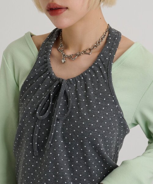 w closet(ダブルクローゼット)の「【6色展開/2SETアイテム】【2WAY】ホルターキャミカーディガンセット(Tシャツ/カットソー・レディース・ピンク/グリーン/ネイビー/グレー/ブルー/ブラック・FREE)」の19枚目の写真