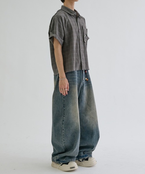 EPNK(イーピーエヌケー)の「Scattered Button fringe check shirts / スキャッタードボタンフリンジチェックシャツ(シャツ/ブラウス・メンズ・チャコールグレー/ネイビー・SMALL/MEDIUM/LARGE)」の3枚目の写真