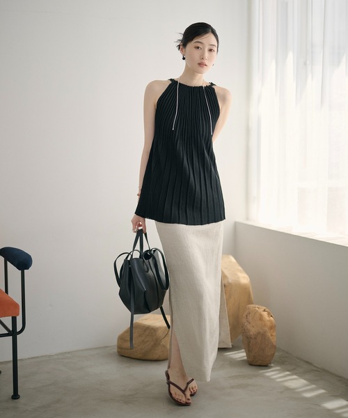 LAULEN(ローレン)の「pleats flare sleeveless knit /プリーツフレアノースリーブニット(ニット/セーター・レディース・ブラック/ベージュ/アッシュグレー・FREE)」の10枚目の写真