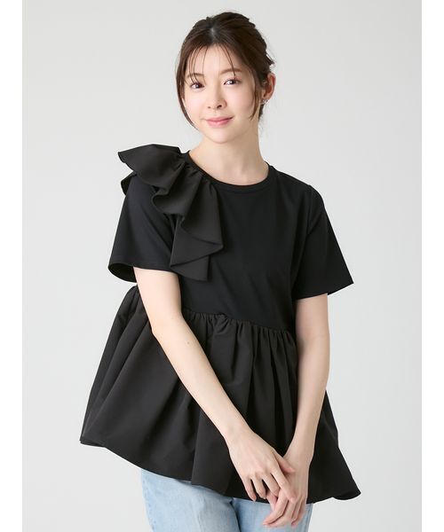 CELFORD(セルフォード)の「アシンメトリーカットチュニック(Tシャツ/カットソー・レディース・ブラック/サックスブルー/オフホワイト・F)」の1枚目の写真