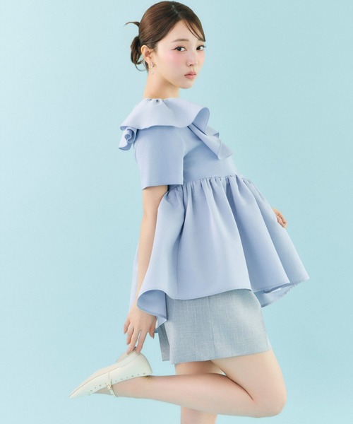 CELFORD(セルフォード)の「アシンメトリーカットチュニック(Tシャツ/カットソー・レディース・ブラック/サックスブルー/オフホワイト・F)」の4枚目の写真