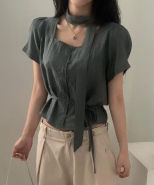 semplice（センプリチェ）の「ブラウス【韓国ファッション】（シャツ/ブラウス・レディース・グレー/ベージュ・F）」の8枚目の写真