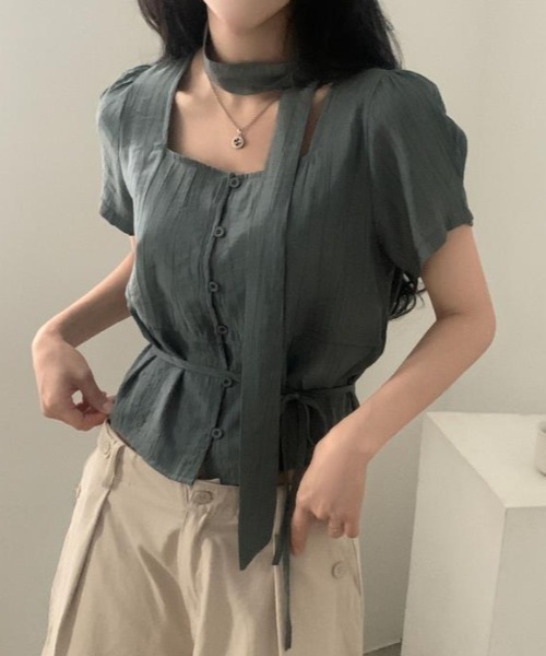 semplice（センプリチェ）の「ブラウス【韓国ファッション】（シャツ/ブラウス・レディース・グレー/ベージュ・F）」の10枚目の写真