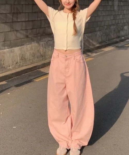 ViViDAY(ビビデー)の「バックハートポケット デニムワイドパンツ(デニムパンツ・レディース・ピンク・L/M/S)」の10枚目の写真