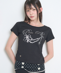 グリッターボートネックTシャツブラック