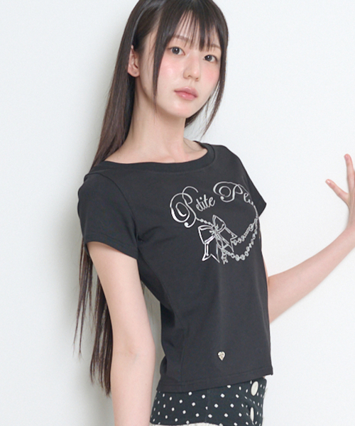 ILLIGO(イリゴ)の「グリッターボートネックTシャツブラック(Tシャツ/カットソー・レディース・その他・OS)」の3枚目の写真