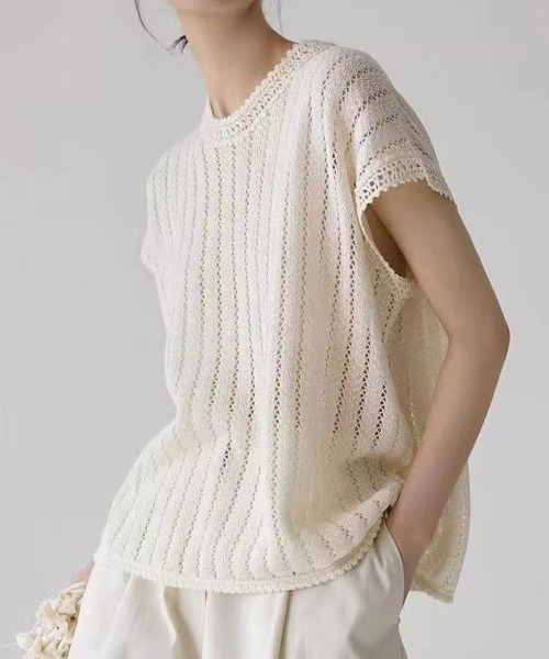 Flugge(フラッジー)の「半袖レーストップス(その他トップス・レディース・ホワイト/ネイビー・MEDIUM/LARGE)」の2枚目の写真