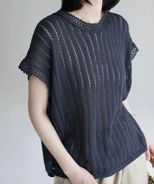 Flugge(フラッジー)の「半袖レーストップス(その他トップス・レディース・ホワイト/ネイビー・MEDIUM/LARGE)」の7枚目の写真