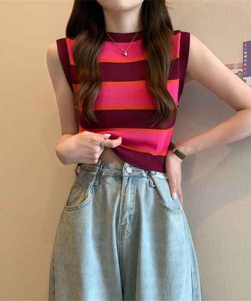 LYEON(リヨン)の「マルチボーダータンクトップ(タンクトップ・レディース・ブラック/レッド/ブルー・FREE)」の3枚目の写真