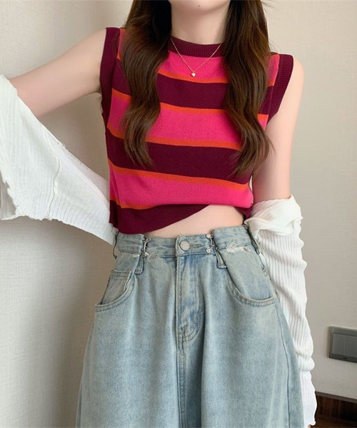 LYEON(リヨン)の「マルチボーダータンクトップ(タンクトップ・レディース・ブラック/レッド/ブルー・FREE)」の7枚目の写真
