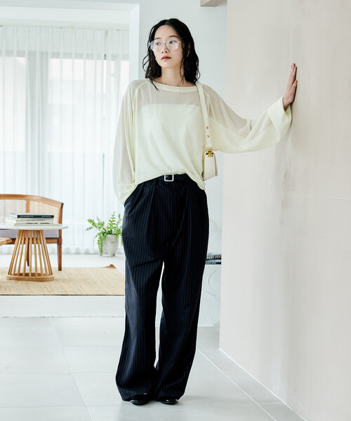 FREAK'S STORE（フリークスストア）の「【セットアイテム】カップ付キャミ ＆ シアー サマーニットセット（Tシャツ/カットソー・レディース・ピンク/オフホワイト/ブラック・ﾌﾘ-）」の5枚目の写真