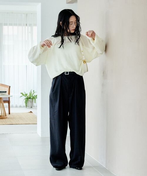 FREAK'S STORE（フリークスストア）の「【セットアイテム】カップ付キャミ ＆ シアー サマーニットセット（Tシャツ/カットソー・レディース・ピンク/オフホワイト/ブラック・ﾌﾘ-）」の6枚目の写真