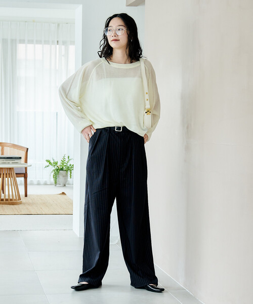 FREAK'S STORE（フリークスストア）の「【セットアイテム】カップ付キャミ ＆ シアー サマーニットセット（Tシャツ/カットソー・レディース・ピンク/オフホワイト/ブラック・ﾌﾘ-）」の7枚目の写真
