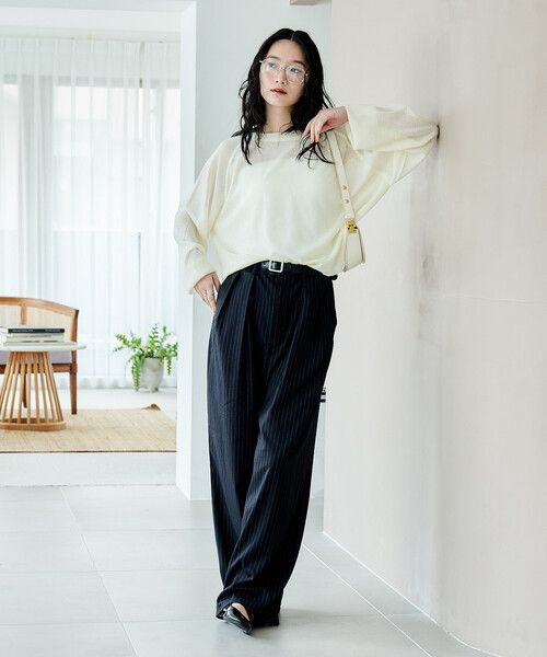 FREAK'S STORE（フリークスストア）の「【セットアイテム】カップ付キャミ ＆ シアー サマーニットセット（Tシャツ/カットソー・レディース・ピンク/オフホワイト/ブラック・ﾌﾘ-）」の11枚目の写真