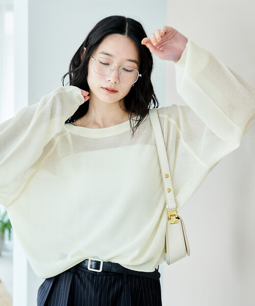 FREAK'S STORE（フリークスストア）の「【セットアイテム】カップ付キャミ ＆ シアー サマーニットセット（Tシャツ/カットソー・レディース・ピンク/オフホワイト/ブラック・ﾌﾘ-）」の12枚目の写真