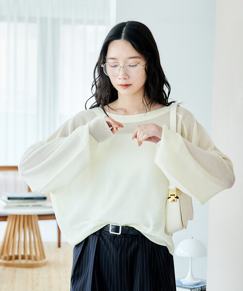 FREAK'S STORE（フリークスストア）の「【セットアイテム】カップ付キャミ ＆ シアー サマーニットセット（Tシャツ/カットソー・レディース・ピンク/オフホワイト/ブラック・ﾌﾘ-）」の13枚目の写真